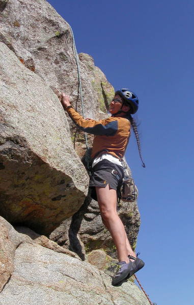 Yvonne D'Andrea starting up the overhang on the fourth pitch.