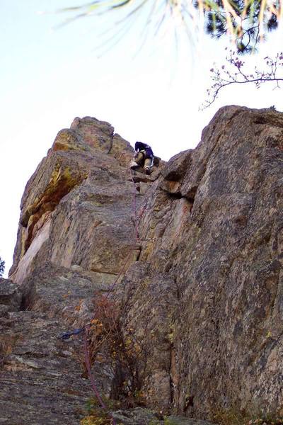 Annette Elton finishing up her first-ever lead.