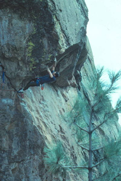 Rob, on the first ascent. note that kloeberdanz, at the time, was protected by knotted webbing.