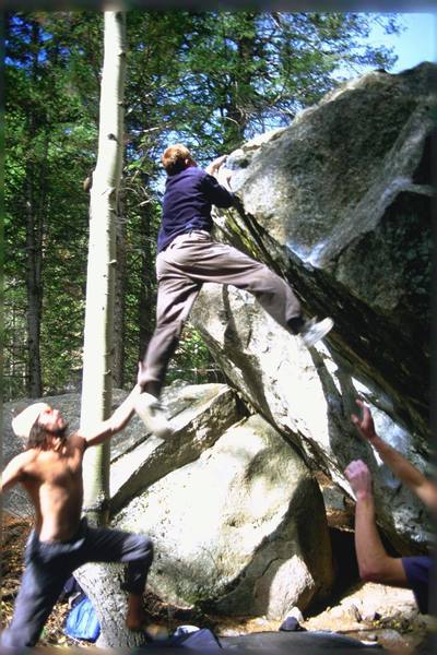 Dynamic moves call for dynamic spotters. Mike sticking the canopener dyno in tennies.