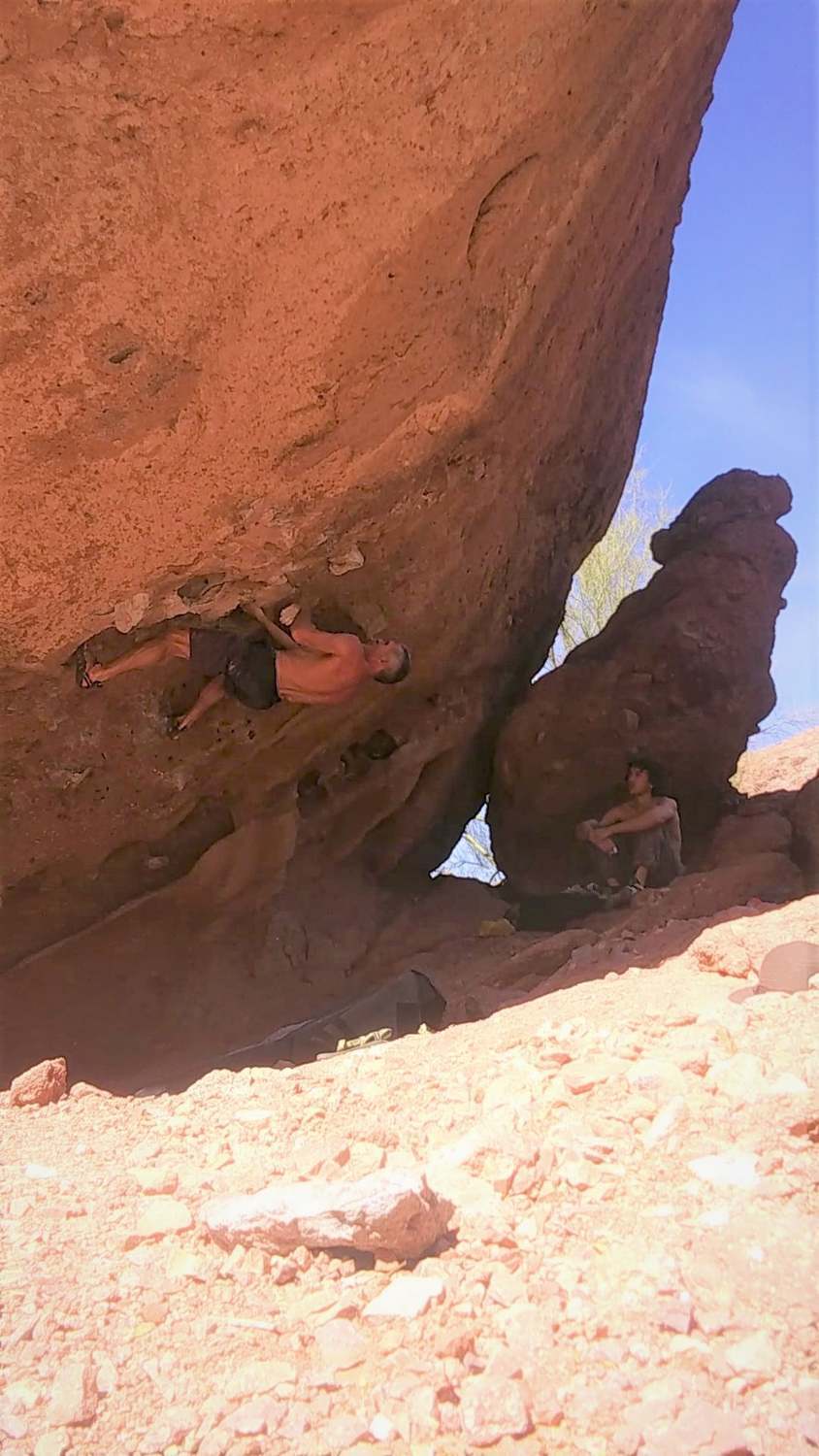 Great traverse of the Testicle. Start way left and finish way right on