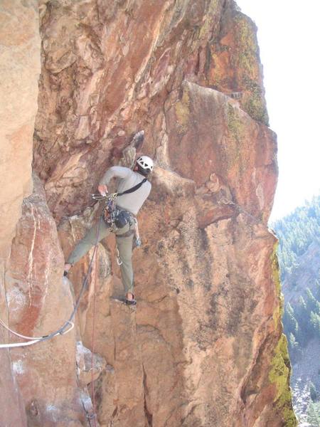 Chuck approaches the pitch 2 crux.