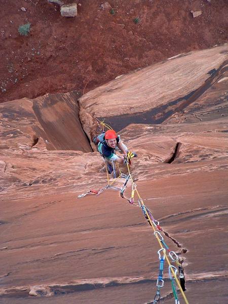 Bryan jugging up the crux pitch, which we aided. Stellar splitter that keeps on going.