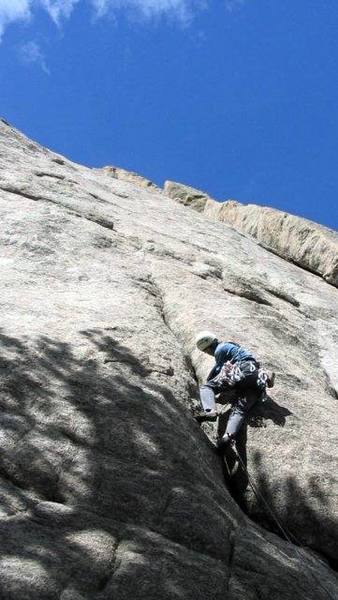 Moving right out of this crack is the P1 crux.