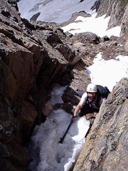 Climbing into the notch.