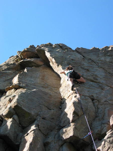 Midway up the arete.