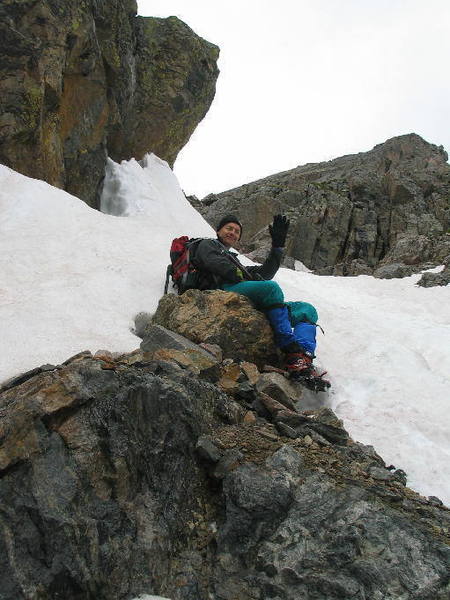 7/10/04.  First ones up.  Viktor Reznicek resting about 2/3 way up.