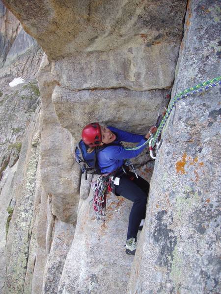 Christa contemplating the crux.