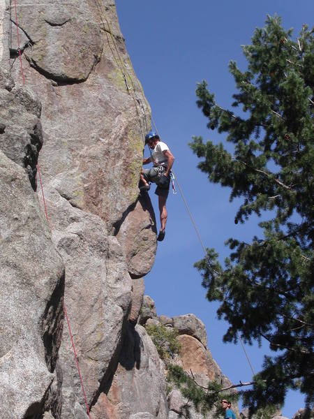 Mike Amato edging up the arete.
