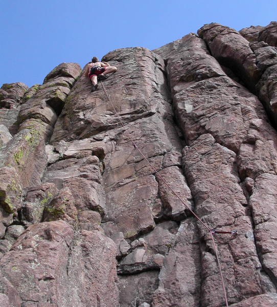Peter Dillon on the crux headwall of Sidelines.