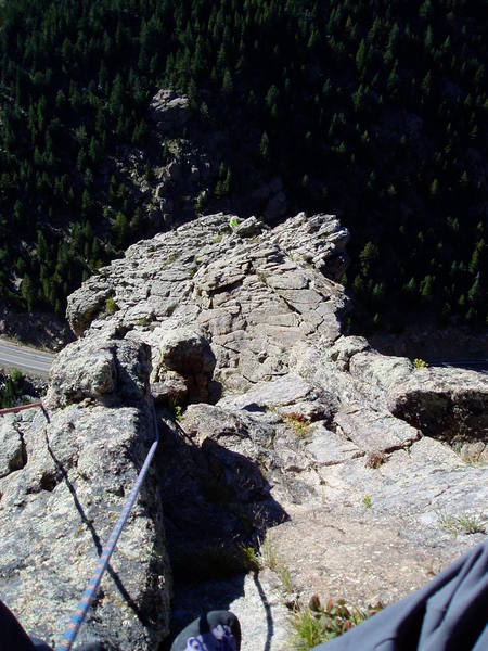 Sorry for the previous incorrect photo! THIS is the summit ridge. Mostly not exposed, but we belayed it in 2 pitches to the trees.