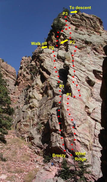 Breezy with the direct start. Most climbers walk off after the second pitch, but the third pitch is also worth doing.