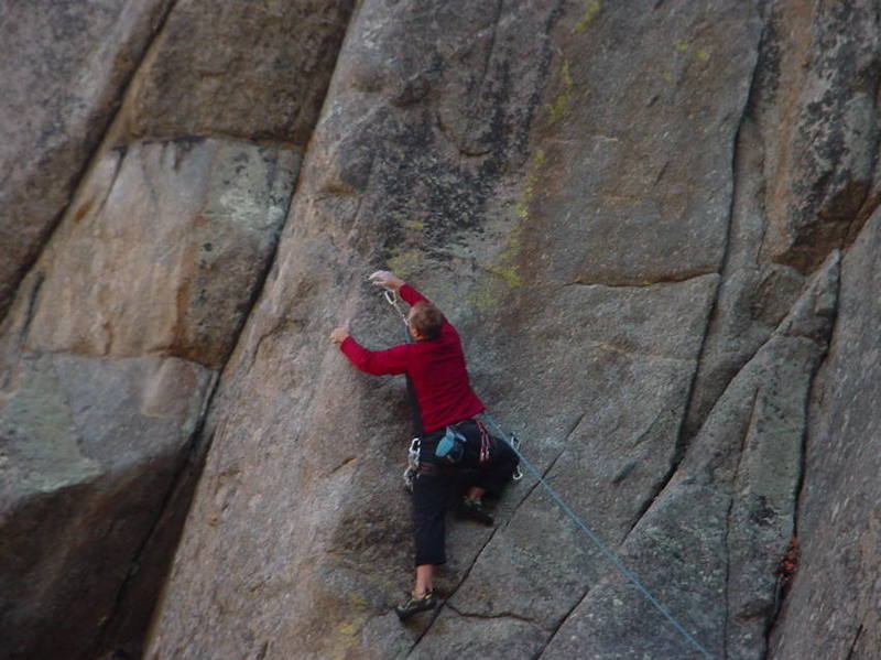 Brent Pohlmann just before the crux on Dyno Arete.