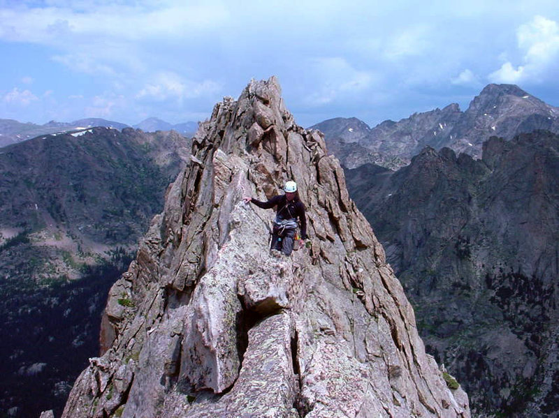 Joey Thompson on the ridge of Lone Eagle Peak.