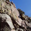 Easy climbing to here...the arete moves of the first crux begin.
