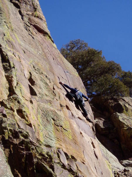 Fully engaged on the 1st crux. Good feet, decent hands, but steep and hard to figure out fast enough.