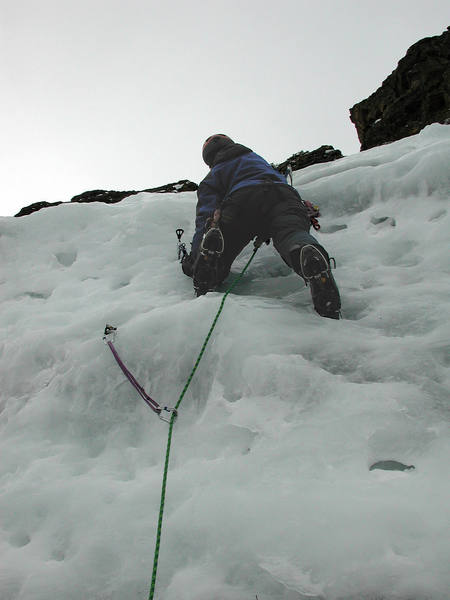 Christa leads the third pitch to the base of the final "crux" pitch, which she also led.