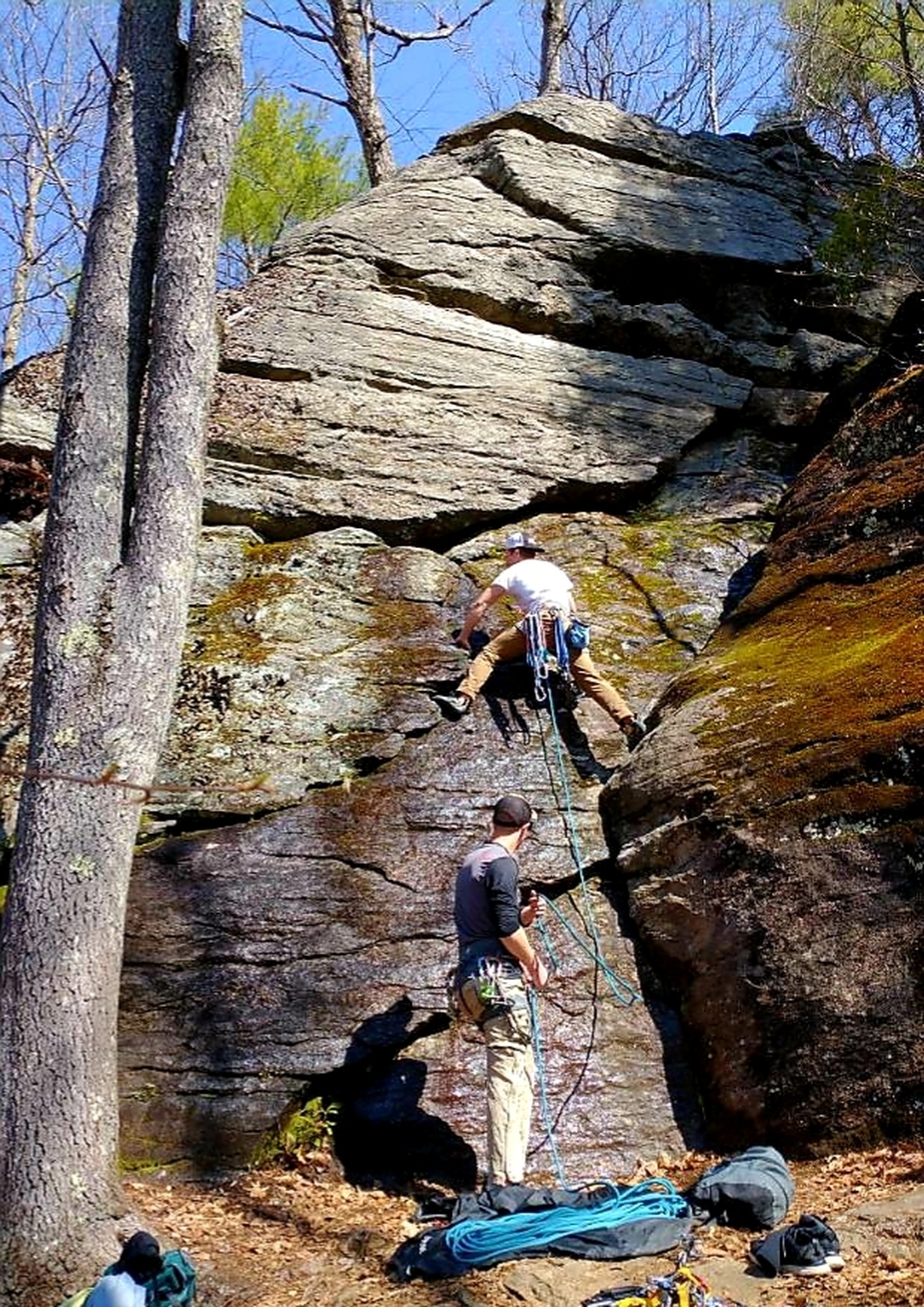 Joe trying his best to avoid the wetness that consumes every climb at Crow Hill. 'End Route
