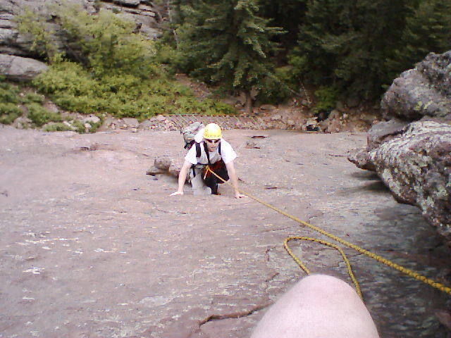 Ken almost to 1st belay at the tree.