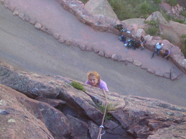 Danielle nearing the top of the 2nd pitch. Note the crowd awaiting their turn . . .
