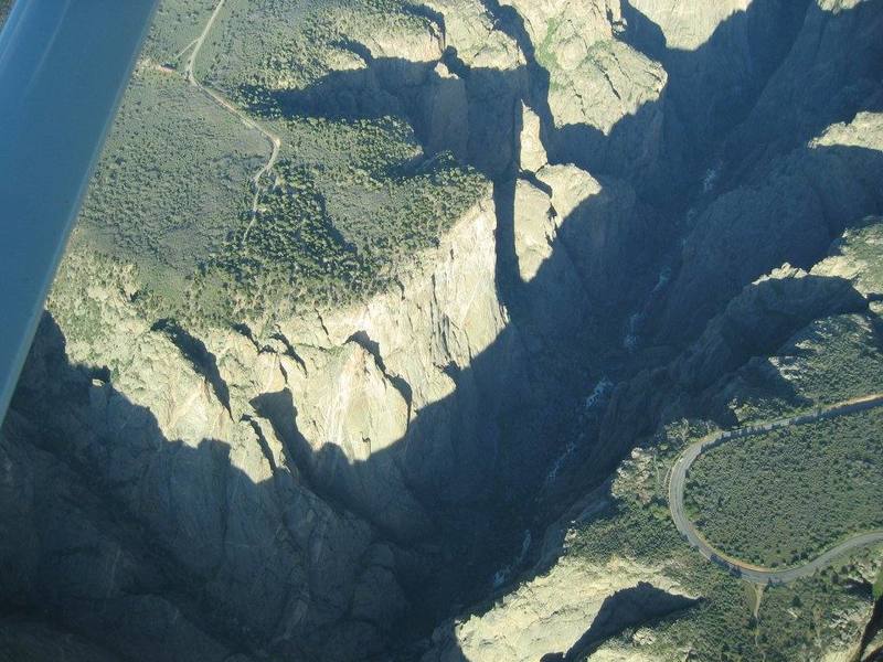 Looking straight down at the campground and the North Chasm View Wall