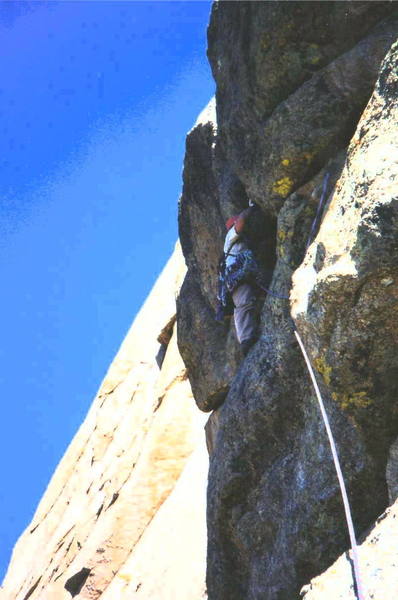 Getting ready to do the crux moves on the <br>
route.