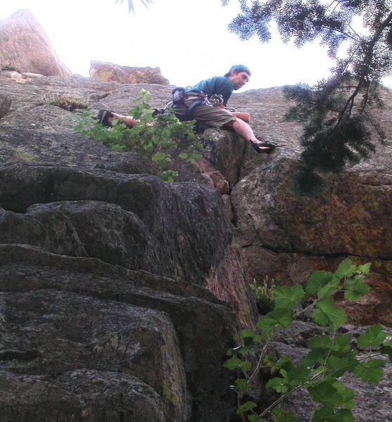 Jason Shatek stepping right onto the face above the roof.