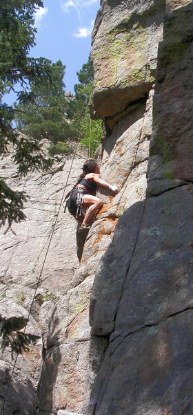 Pebby Johns moving left at the crux of The Dead Zone.