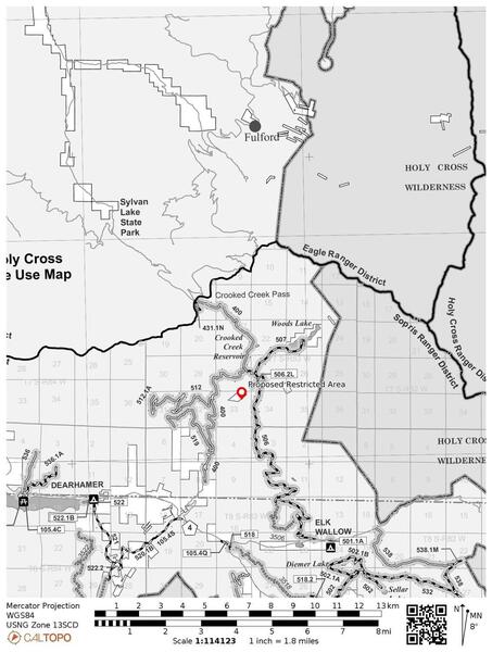 Vicinity of proposed restricted area, Eagle County, Aspen-Sopris Ranger District, White River National Forest.<br>
<br>
Sent from Phil Nyland, USFS, April 2021.