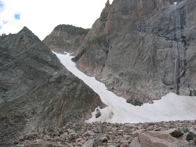 A look at Lamb's Slide on August 14 2005, and the traverse on to Broadway (just above the black section of rock).