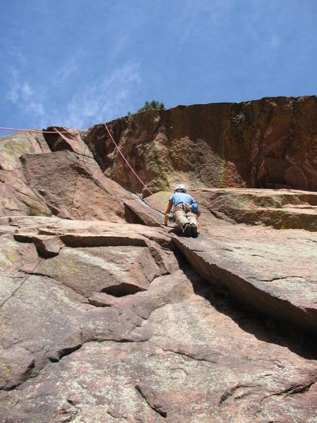 Steph setting up for the crux on P1.