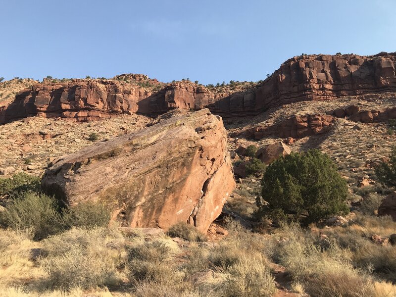 Climbing in Angled Crack Boulder, Zion National Park