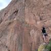 Pitch 1: a fun start, with an exposed cliff. Also a super fun technical middle crimp area.<br>
<br>
Climber: Elisha G.<br>
<br>
Belayer: Chloe M.