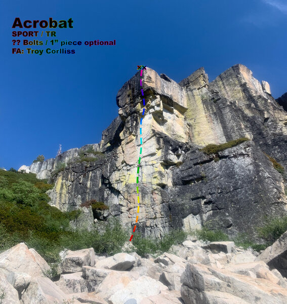 ACROBAT. Route line is approximate.
<br>
Will update eventually with bolt count and locations.