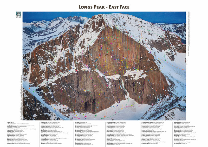 Every single route on the east face of Long's Peak. A full caption is in comments.