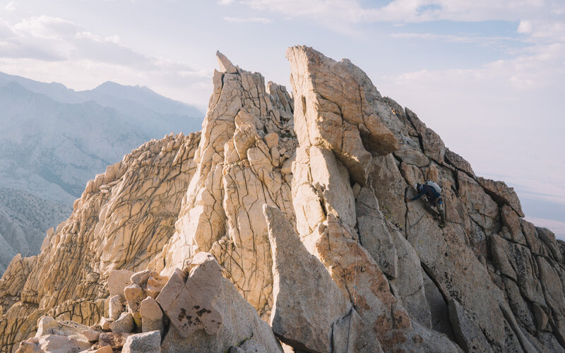 Looking back on the second half of the ridge traverse as I belay my partner up