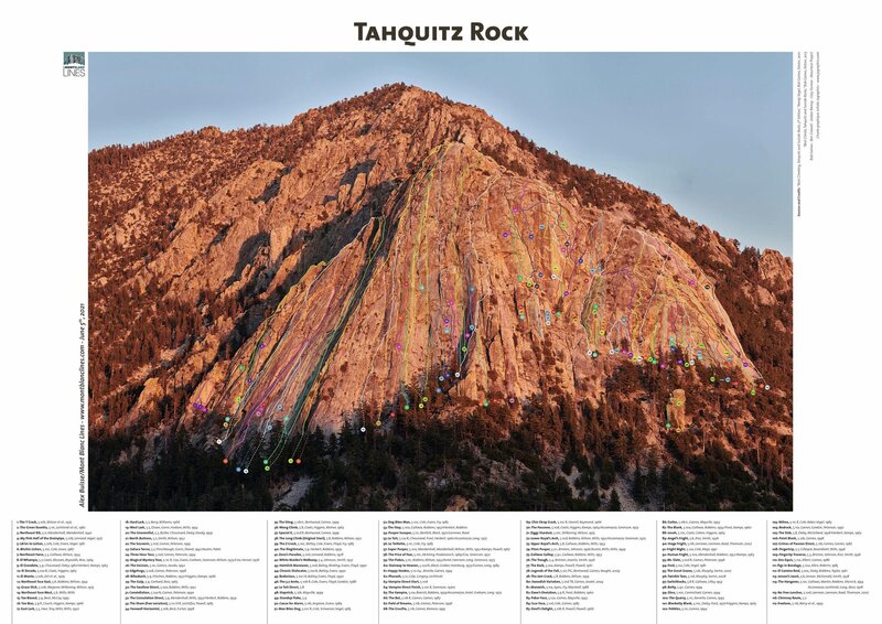 Most of the routes on Tahquitz Rock in a single image, part of the Mont