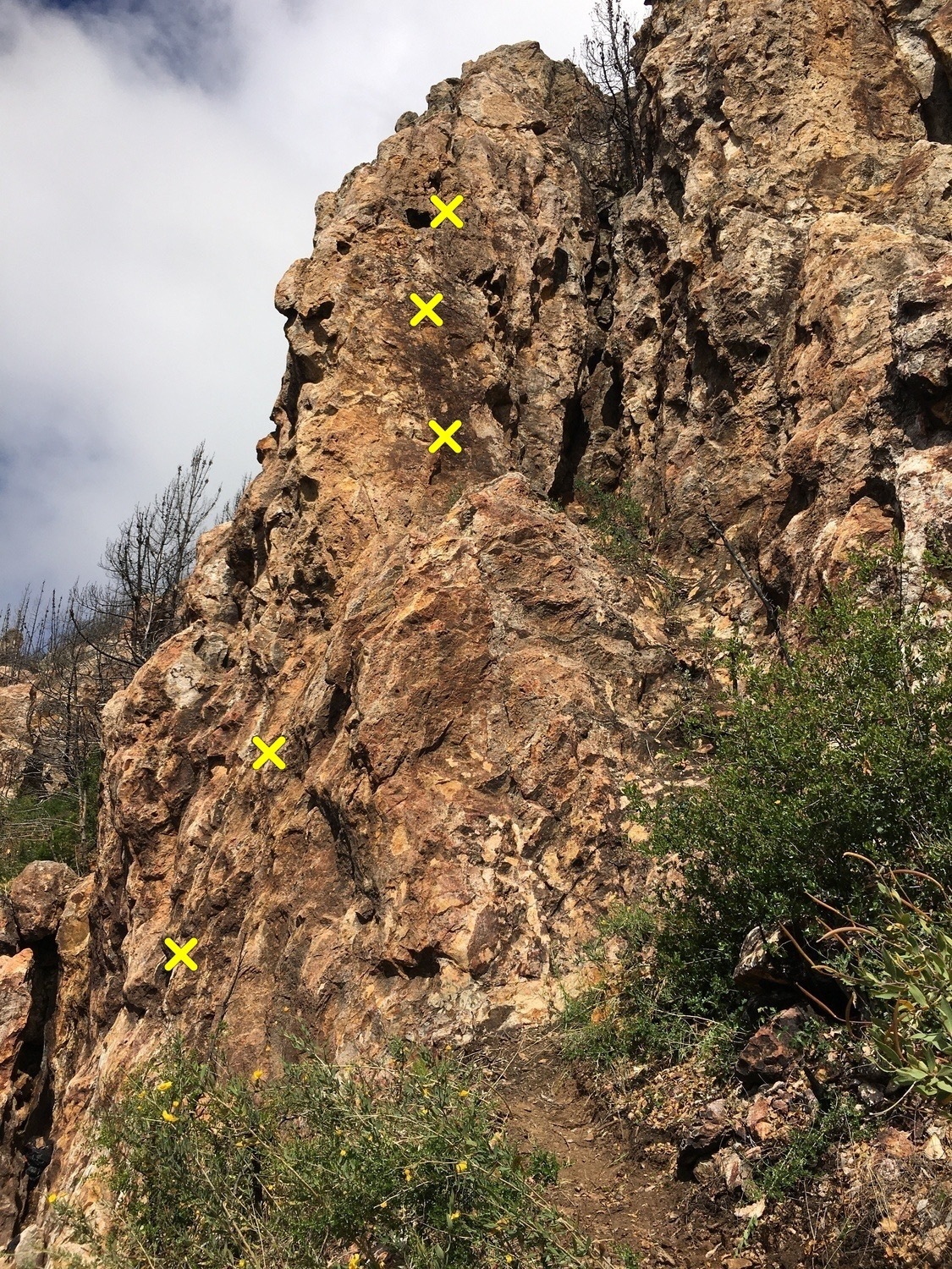 Hideout climbs the features in the center of the photo
