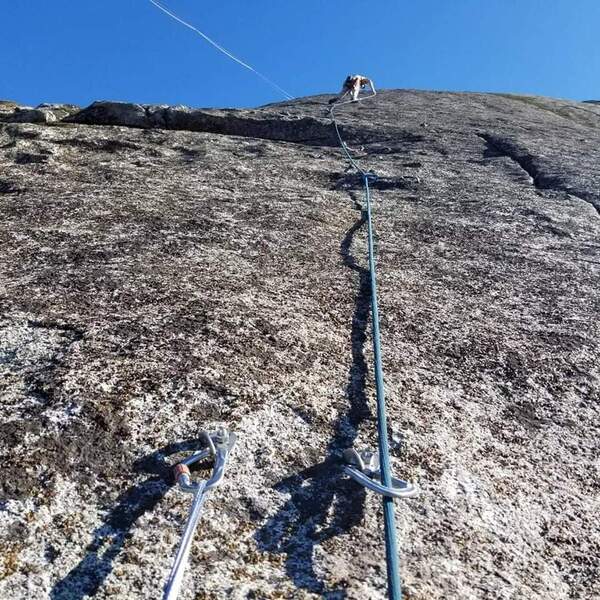 Super fun Friction climbing on the final 50m pitch.