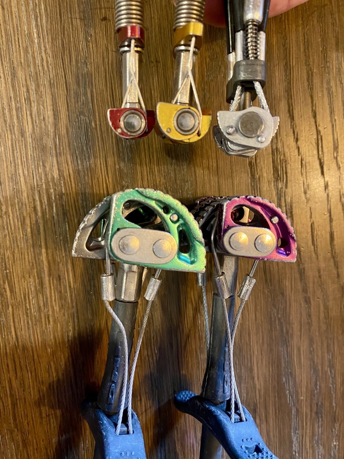 The crux and runout to the top are protected by 0.1, Ballnut 3/4