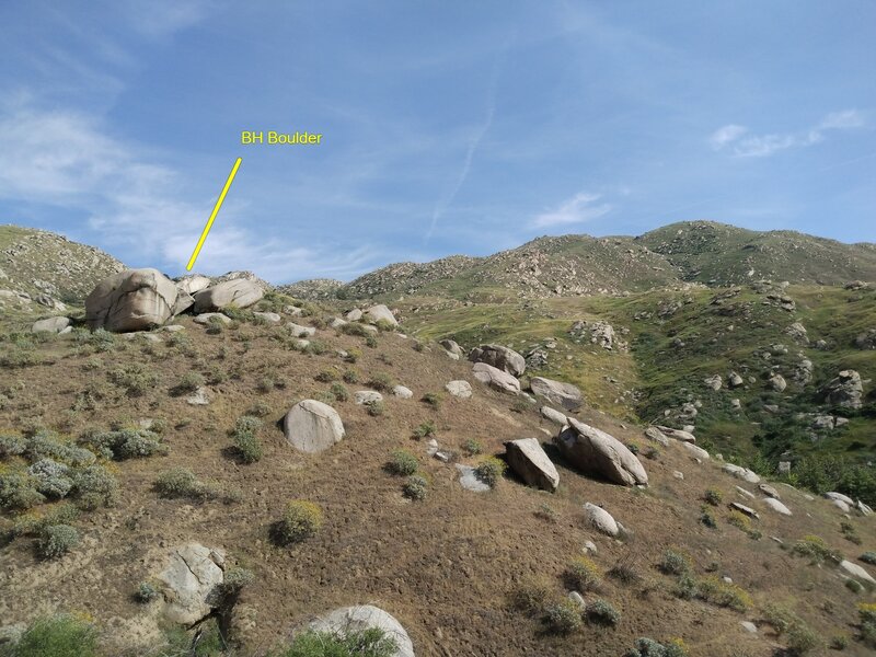 BH Boulder is atop the hill in the foreground, Box Springs Mountain Reserve