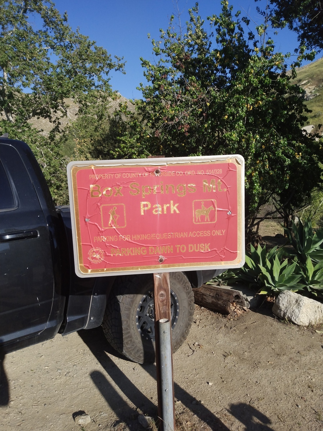 Parking area is open from dawn to dusk, Box Springs Mountain Reserve
