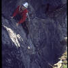 Dan Brodien leading and Andy Fisher belaying. Climbing demonstration late 1960's. Photo courtesy of Dan Brodien.