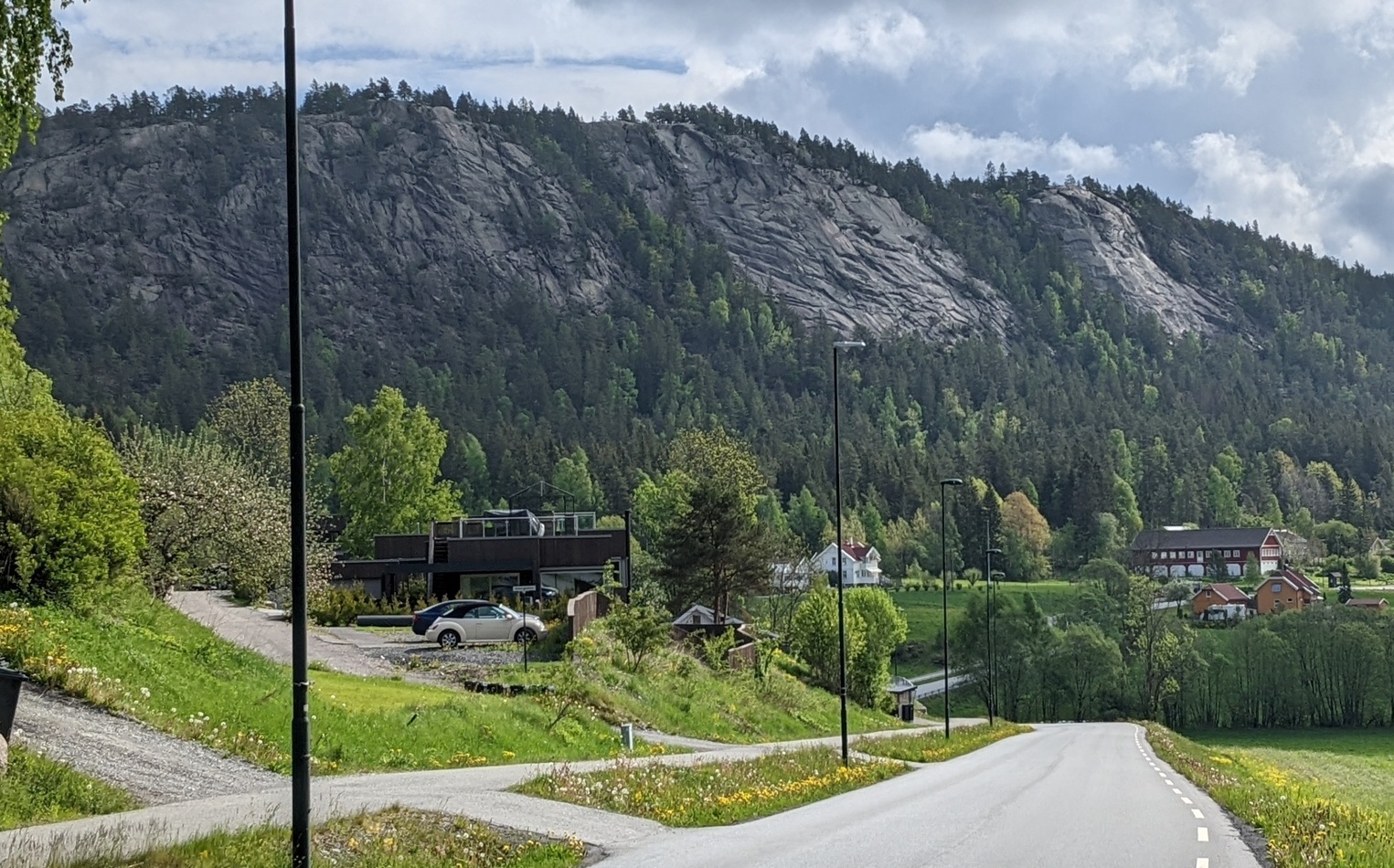 An overview shot of the three cliffs at Vardåsen as viewed from ...