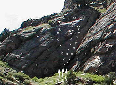 Pony Up & Poker Face on the face to the left of the bolts. The bolted lines are Stone Cold Moderate, 5th of July, and Ace in the Hole (L=>R).