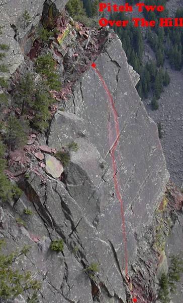 The classic finger crack on the second pitch of Over the Hill.