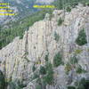 Wizard Rock.  The four bolted sport routes are shown in the photo, which was taken from the summit of Avalon.