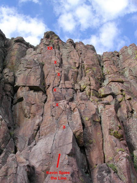 Kevin Spies the Line. The climb is 5.6 to 5.8 depending on the line you take.