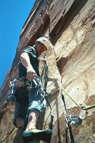 Eric Everson on the crux pitch of Jah Man.