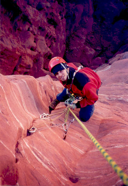 Colin at the second belay station. Might want that belay seat right here!